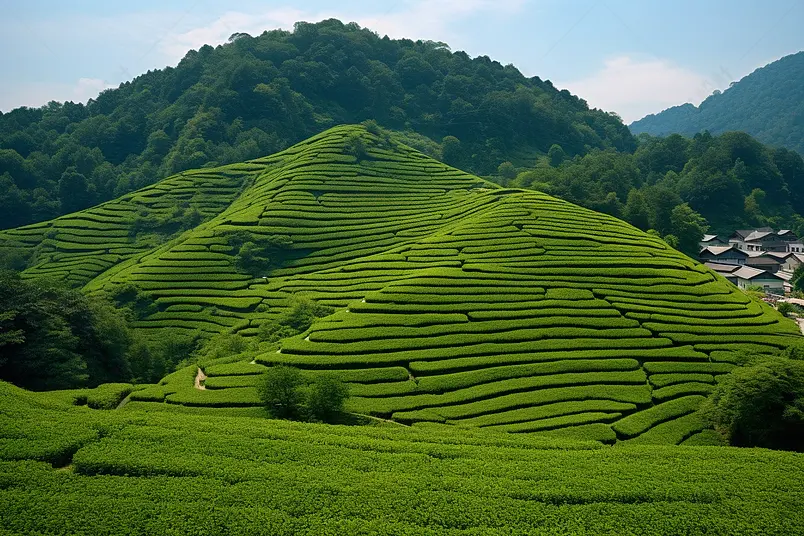 西湖龙井茶园景区蓝色天空高清摄影图