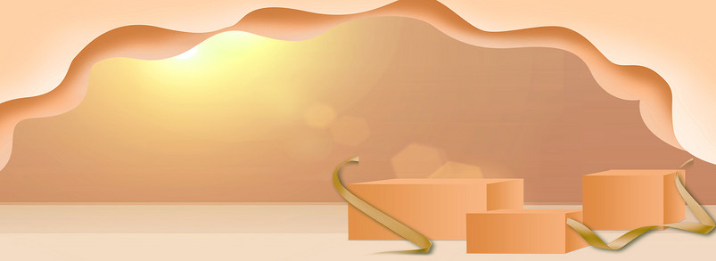 金黄色简约剪纸箱包高跟鞋化妆品渐变背景海报