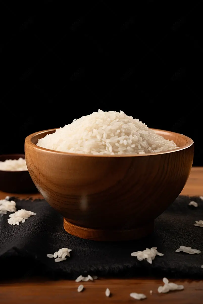 木碗里的粮食大米五常大米餐饮广告背景图