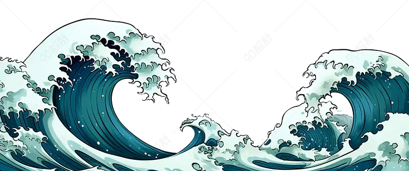 无缝水平边界与海浪卡通矢量插图