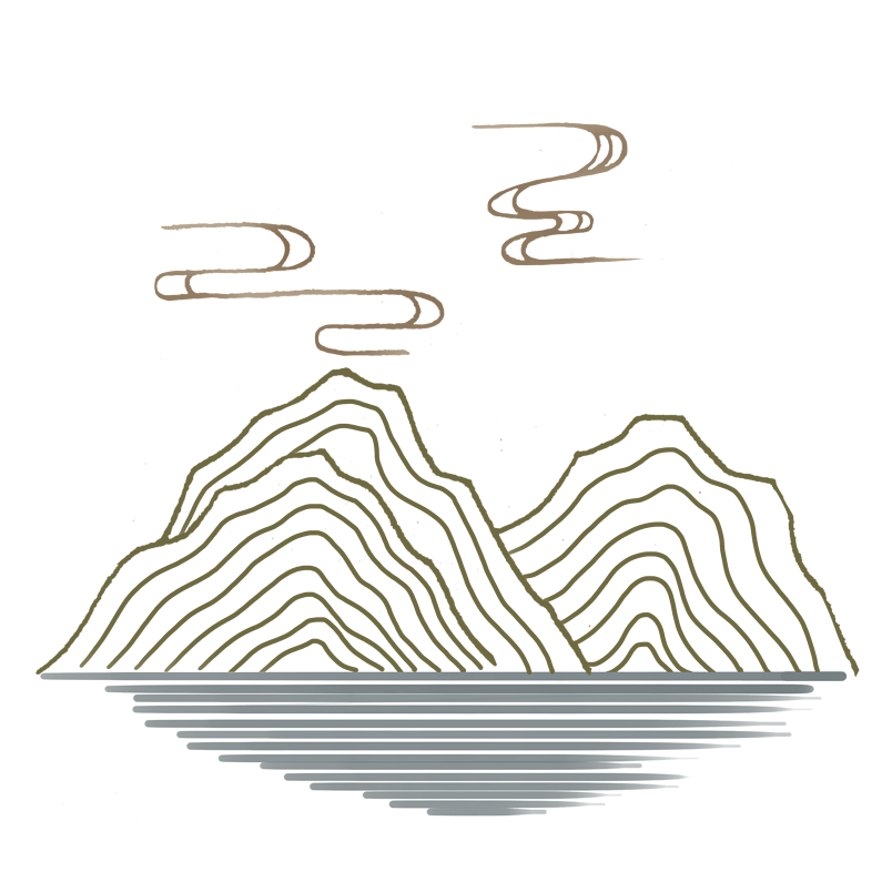 国潮风手绘山脉祥云水波纹装饰素材