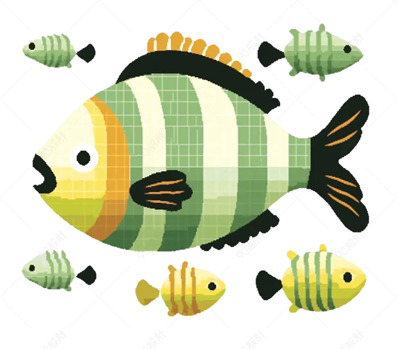 彩绘深海鱼绿色观赏鱼大鱼小鱼
