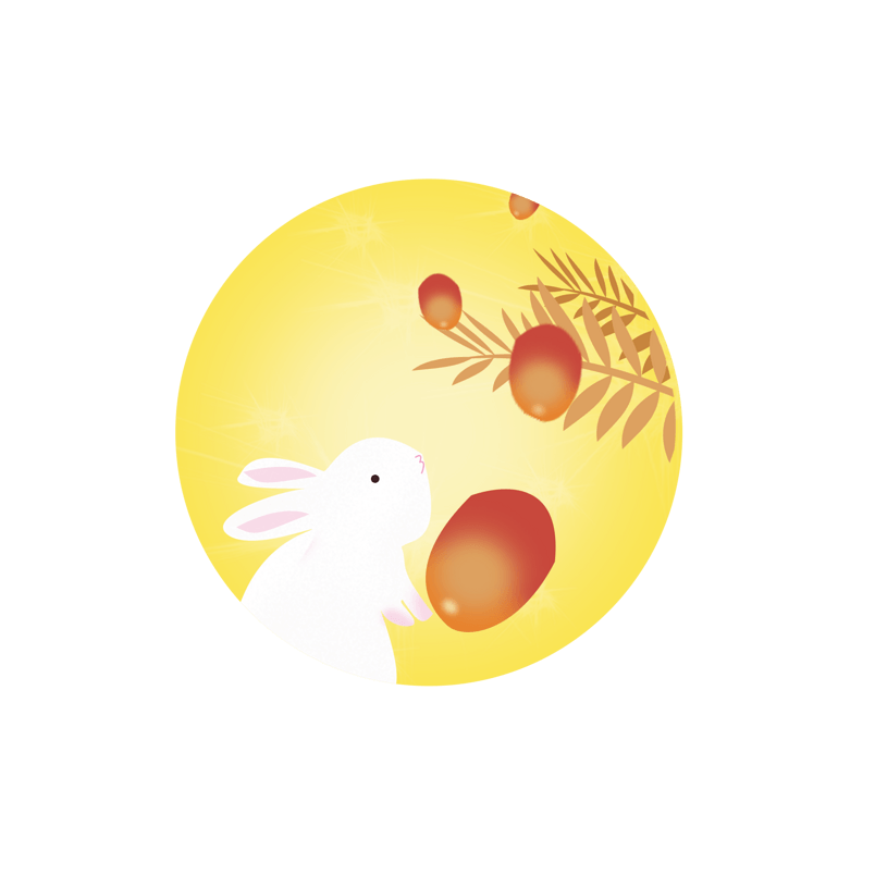 卡通手绘中秋节兔子月亮灯笼元素素材