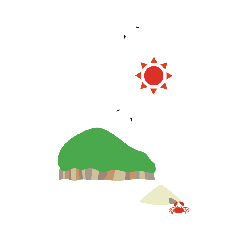 太阳孤岛螃蟹绿植大海
