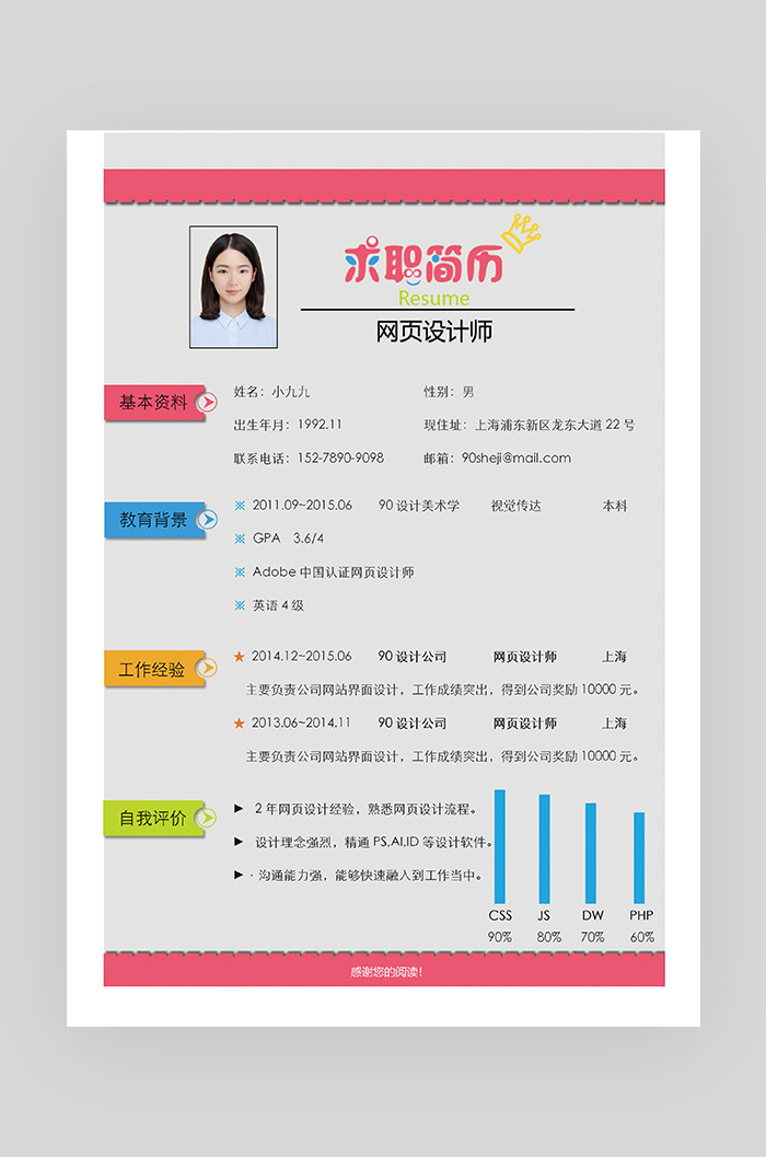 红色时尚创意个性网页设计师求职简历