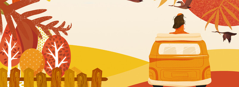 秋季卡通扁平旅游banner