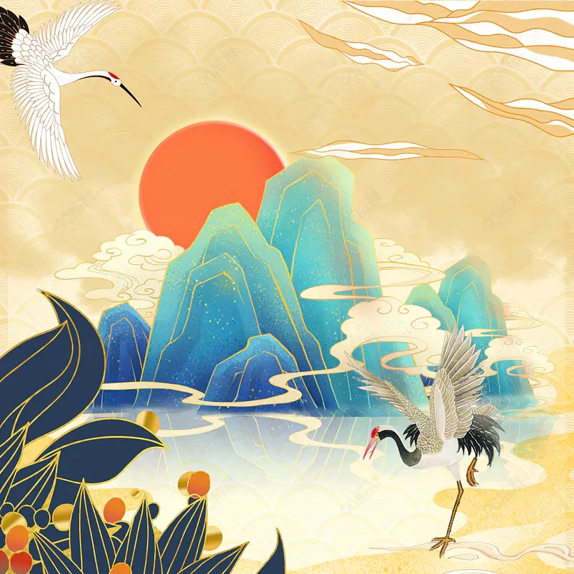 中国风国潮古风手绘风景 节日元素