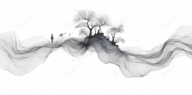 浪漫抽象水墨线条意境山水装饰画