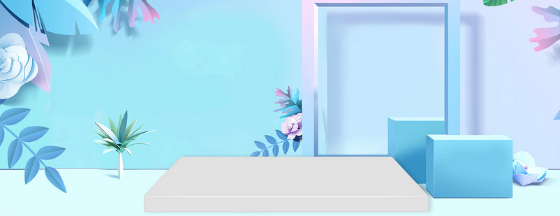 蓝色渐变剪纸风格立体空间展台珠宝首饰背景