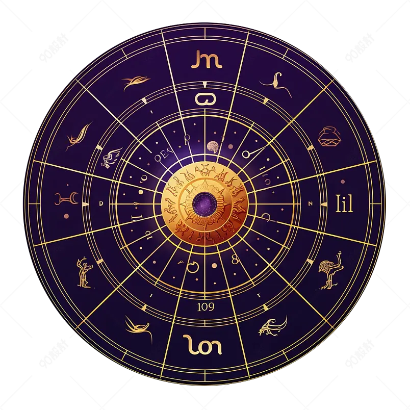 紫色复古风格星座圆形免抠