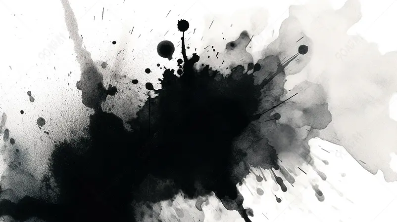 白色背景下的水墨喷溅效果