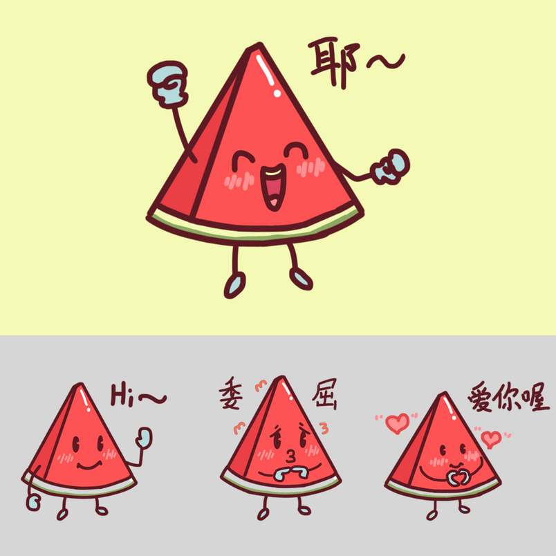 卡通西瓜各种表情表情包插画