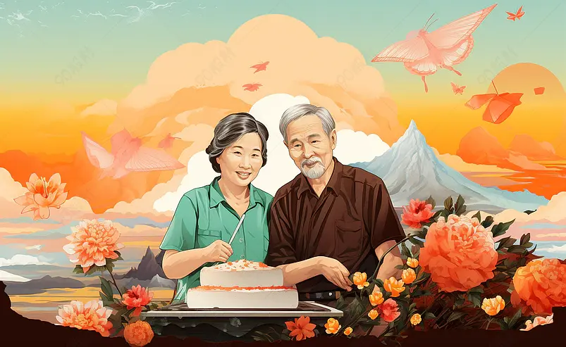 传统节日重阳节国潮手绘插画