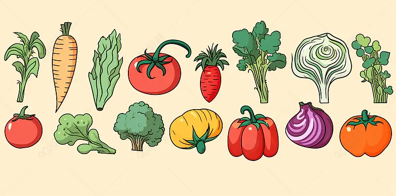 厨房加工食材艺术概念插画