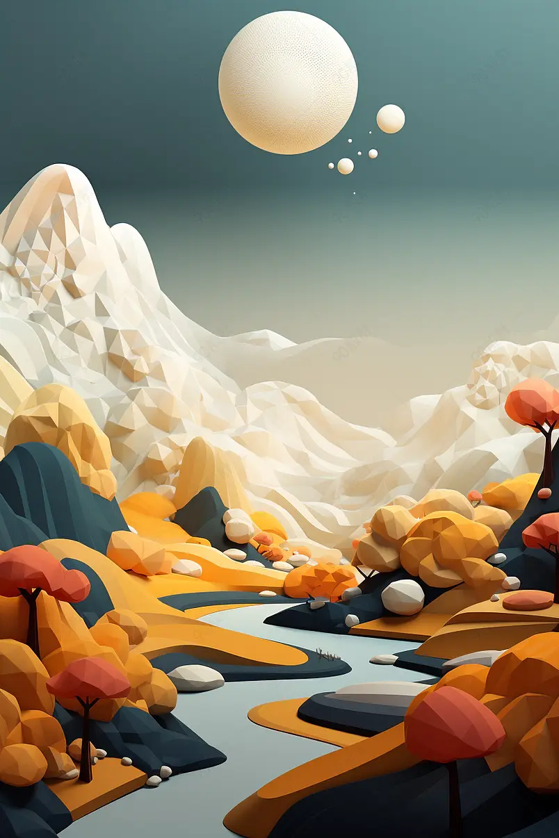 剪纸风白云和群山相结合的背景图数字艺术