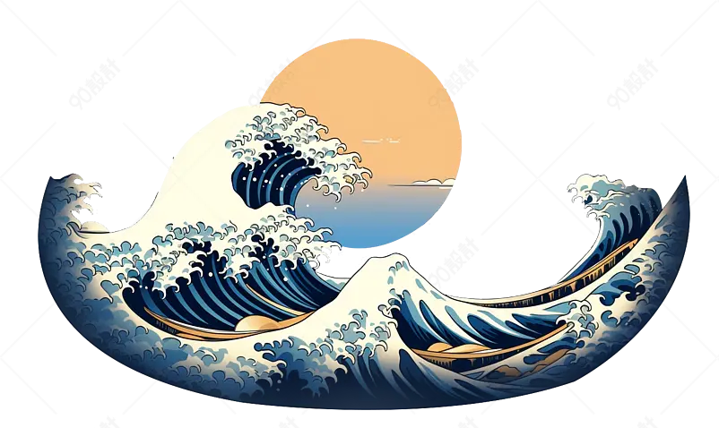 卡通矢量蓝色系海浪和月亮创意图