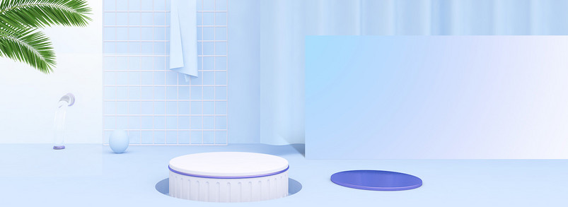 浅蓝色渐变立体空间室内家居家纺海报背景