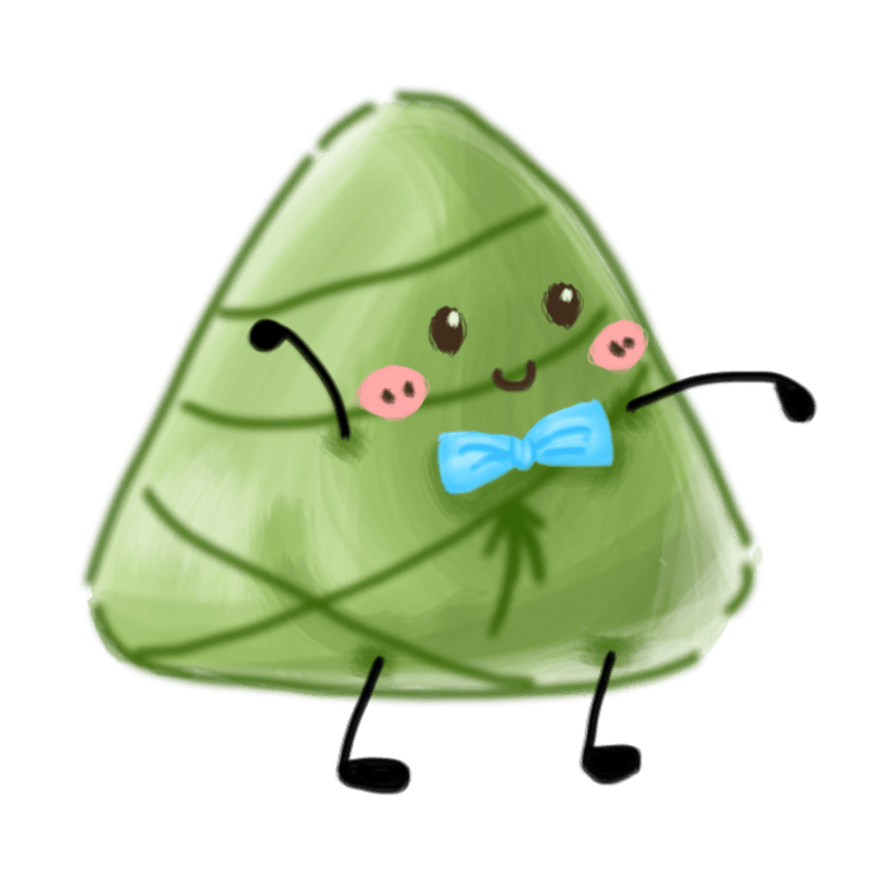 夏季端午节绿色粽子跳舞手绘插画psd