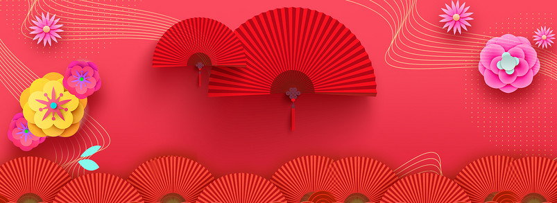 中国风立体花朵过年2020海报背景