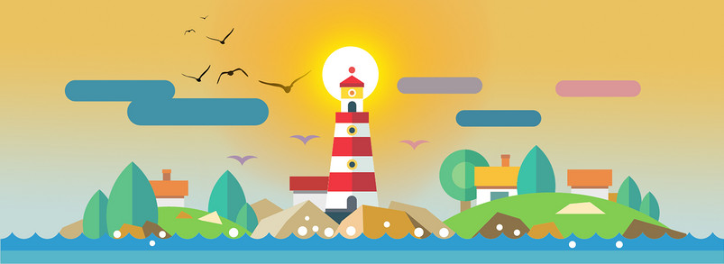 清新夏日海边灯塔
