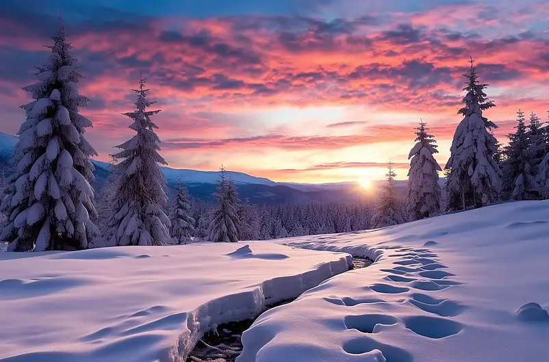 戏剧性的冬季场景与雪树，美国，美国