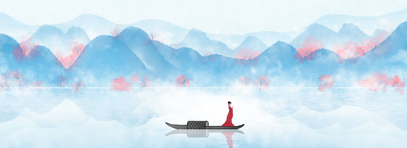 山水水墨风古风背景banner图