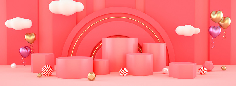 粉色C4D立体空间感节日风奢华大气海报背景