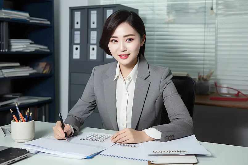 商务女性在办公桌前认真工作