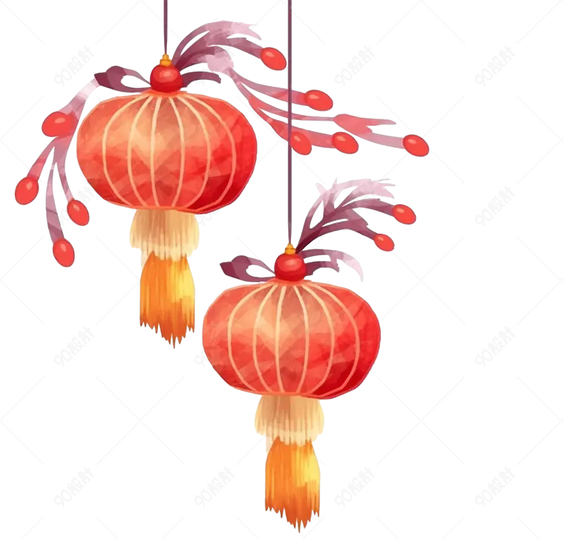 2023兔年除夕新年新中式灯笼插画海报
