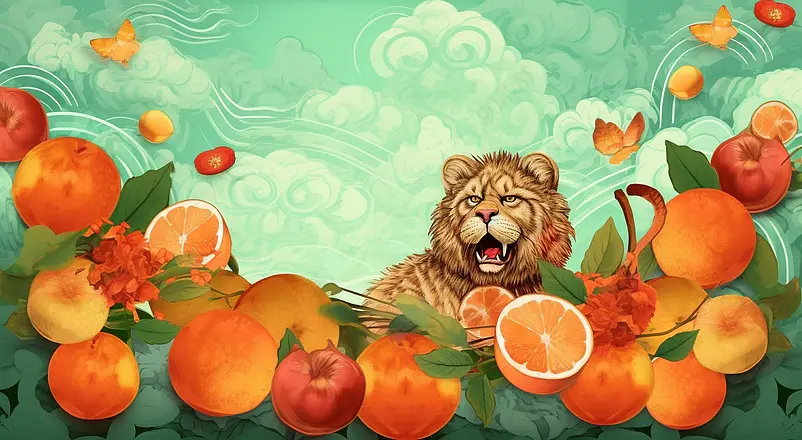 桌面上的水果糖果零食插画背景
