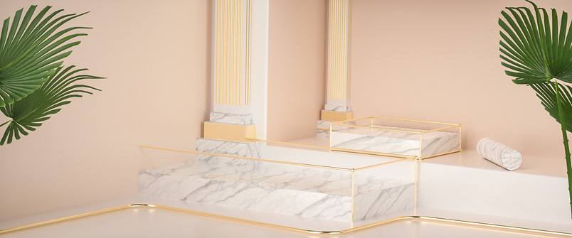 C4D立体简易风格电商促销海报 植物金色