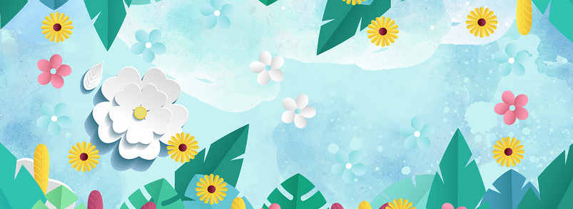 蓝色小清新花朵边框海报