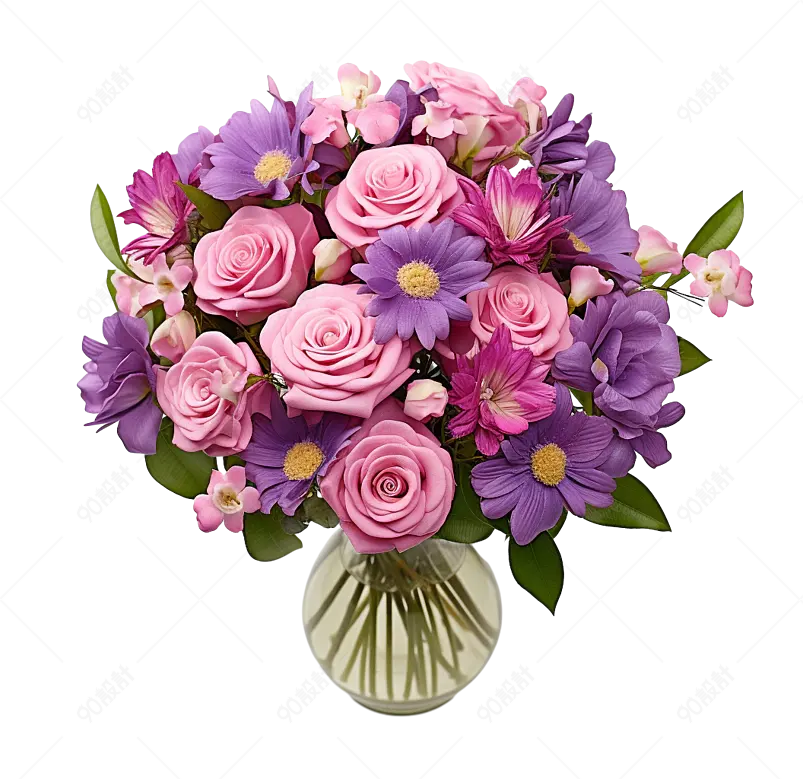紫色实拍玫瑰花月季花瓶花束元素