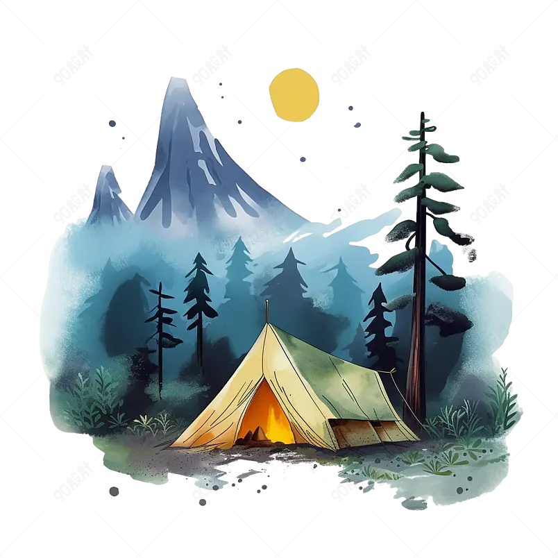 深山户外夜色下帐篷场景免抠素材图