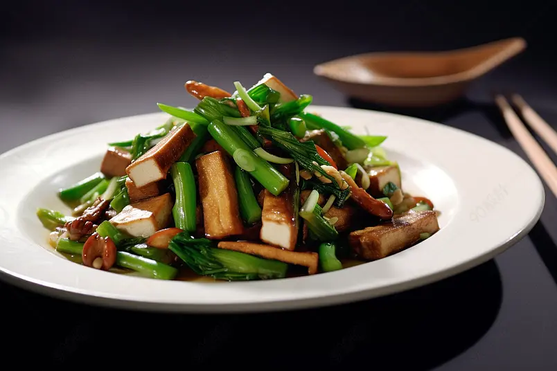 清晰的摄影图高清的图片电商产品拍摄美食美味食物一盘好吃的菜韭菜炒香干