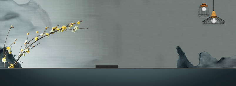 水墨风简约山水文艺复古风格棉麻女装海报背景