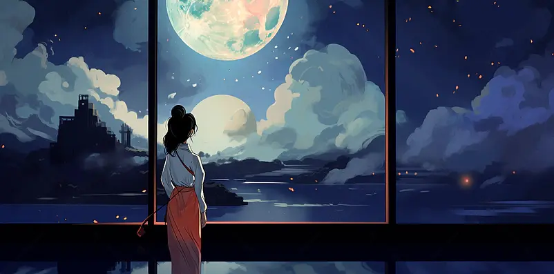 星空月球插画