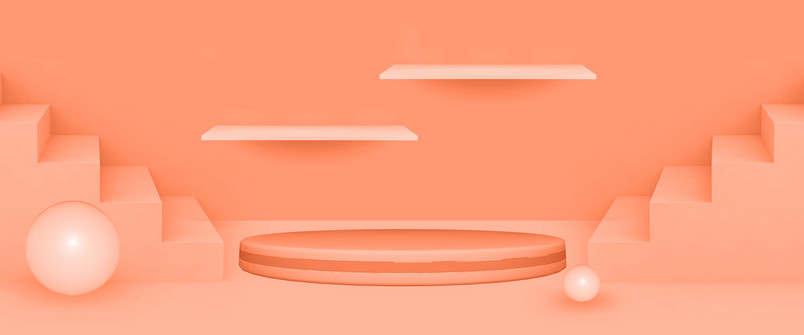 简约立体几何电商展台珊瑚橙背景