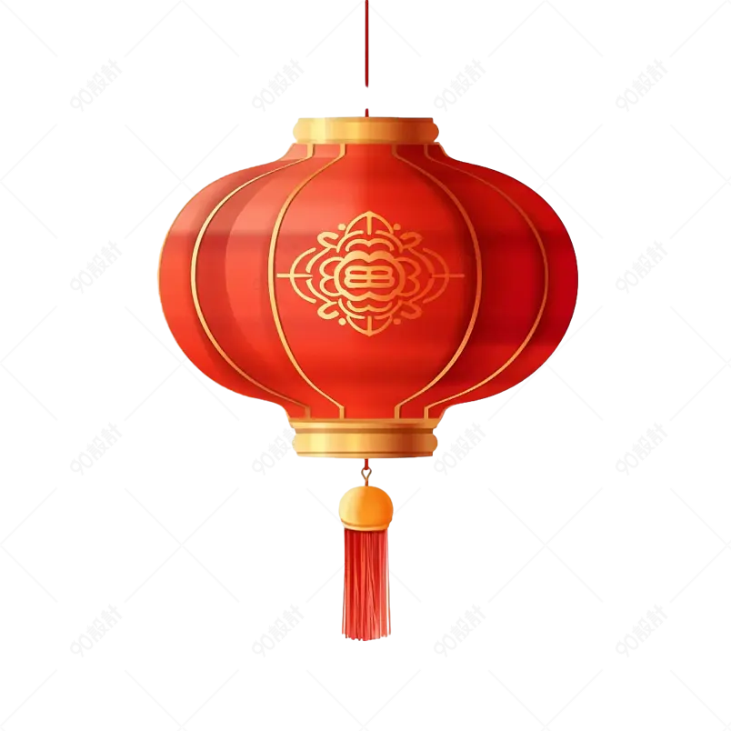 新年手绘立体红色灯笼中国风元素