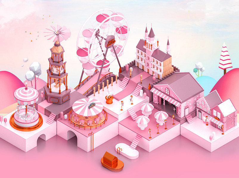 粉色三维立体C4D海报粉色电商banner