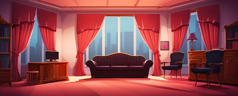 带有木制家具桌椅子电视和书架的办公室内部