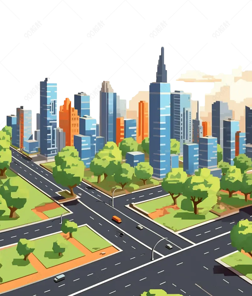 地平线城市规划白底免抠城市建筑