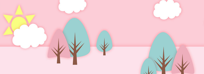 卡通可爱淡粉树林白云banner