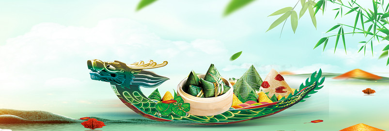 蓝色天空端午节粽子节日美食海报背景