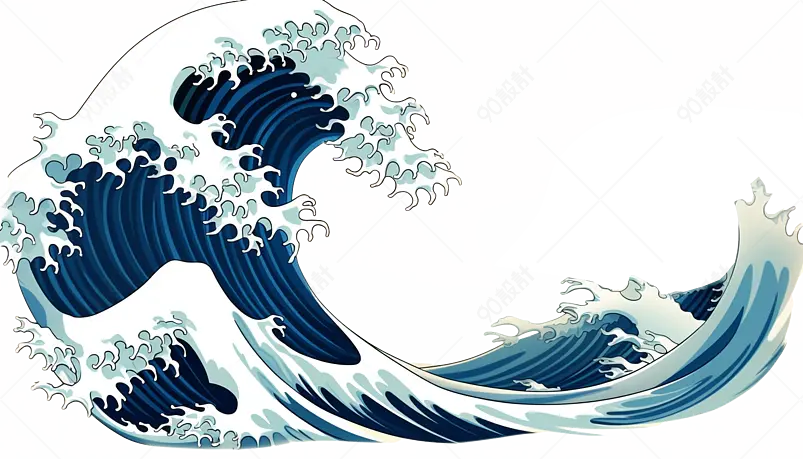 深蓝色白色大海浪插画手绘元素