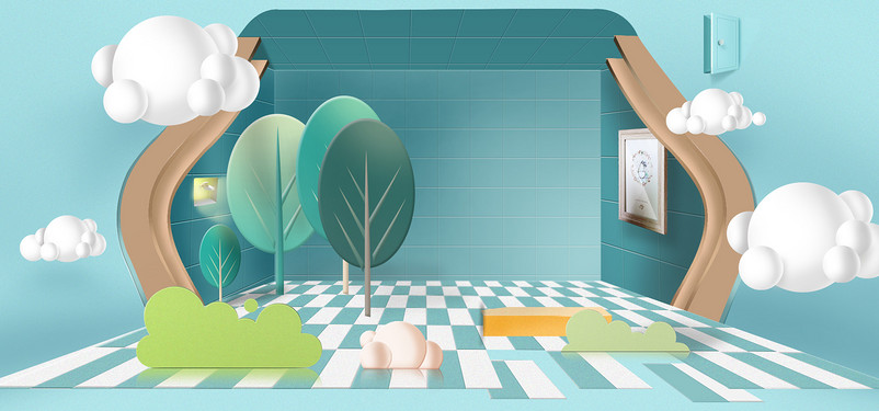 c4d蓝色时尚母婴玩具展示全屏海报背景