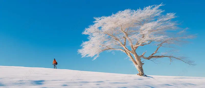 在冬季路面和雾凇树上都挂满了雪