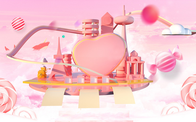 粉色c4d立体空间爱心节日化妆品海报背景