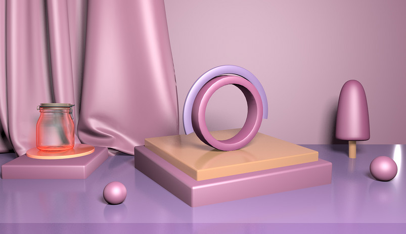 粉紫色简约大气立体空间化妆品海报背景