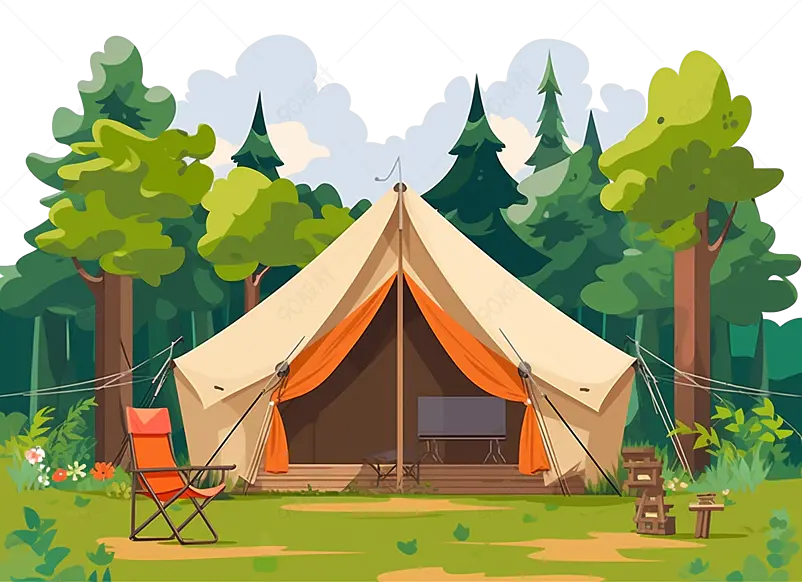 户外森林旅游搭建好的帐篷场景免抠素材图